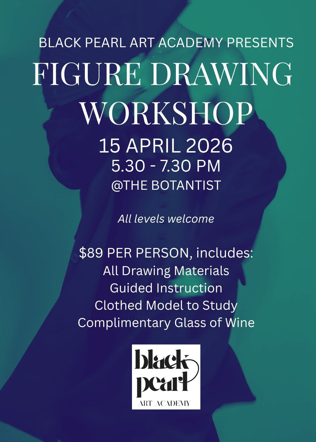 Figure drawing workshop flyer for art in bermuda
